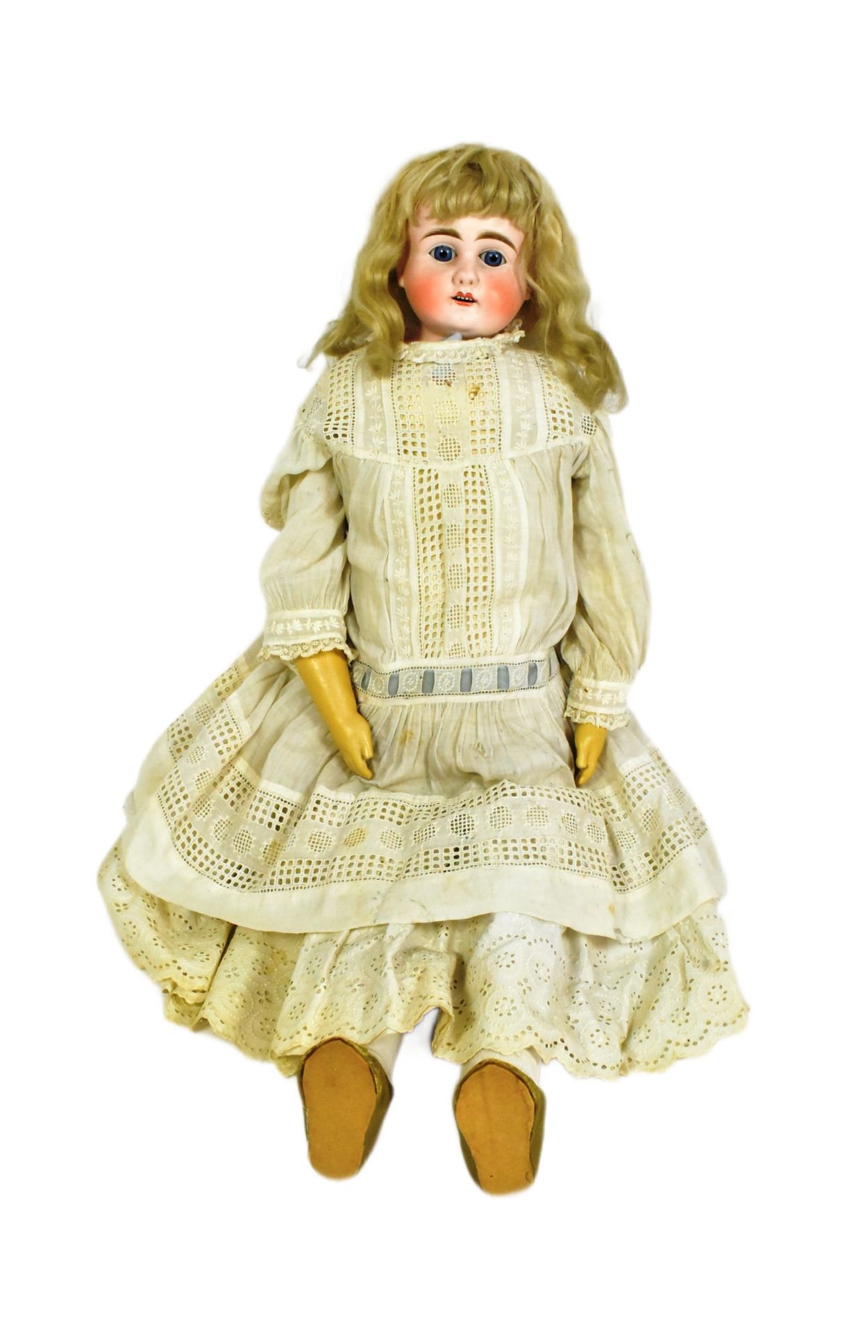 DOLL - 20TH CENTURY ANTIQUE STYLE PORCELAIN HEADED DOLL