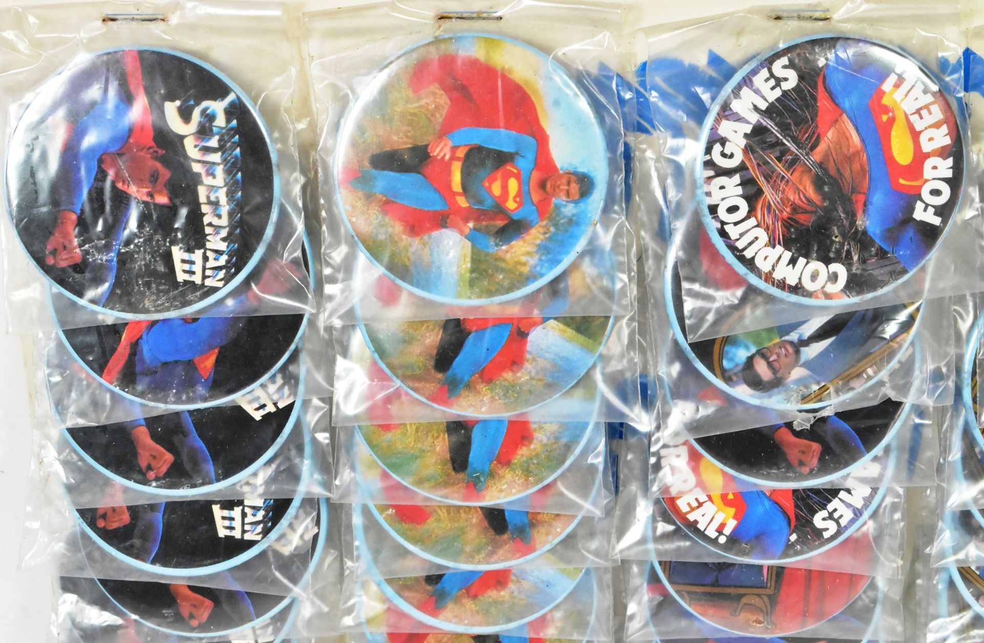 SUPERMAN III (1983) - VINTAGE SHOP DISPLAY HEADER OF PIN BADGES - Image 2 of 3