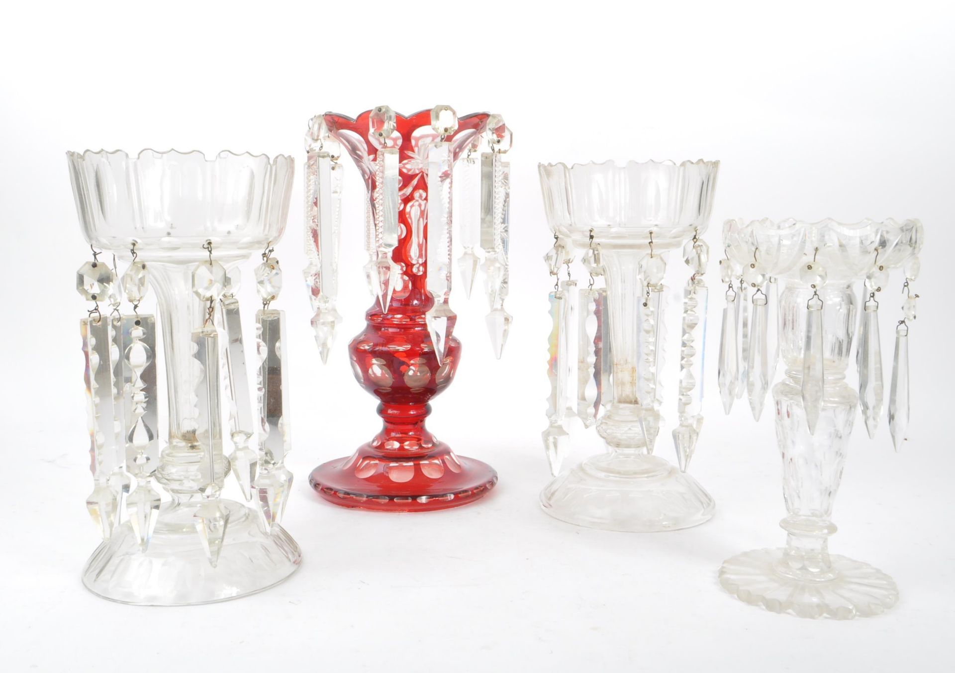 COLLECTION OF FOUR BOHEMIAN CUT GLASS LUSTRE VASES