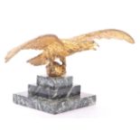 ORMOLU EAGLE FIGURINE ON THREE TIERED MARBLE BASE