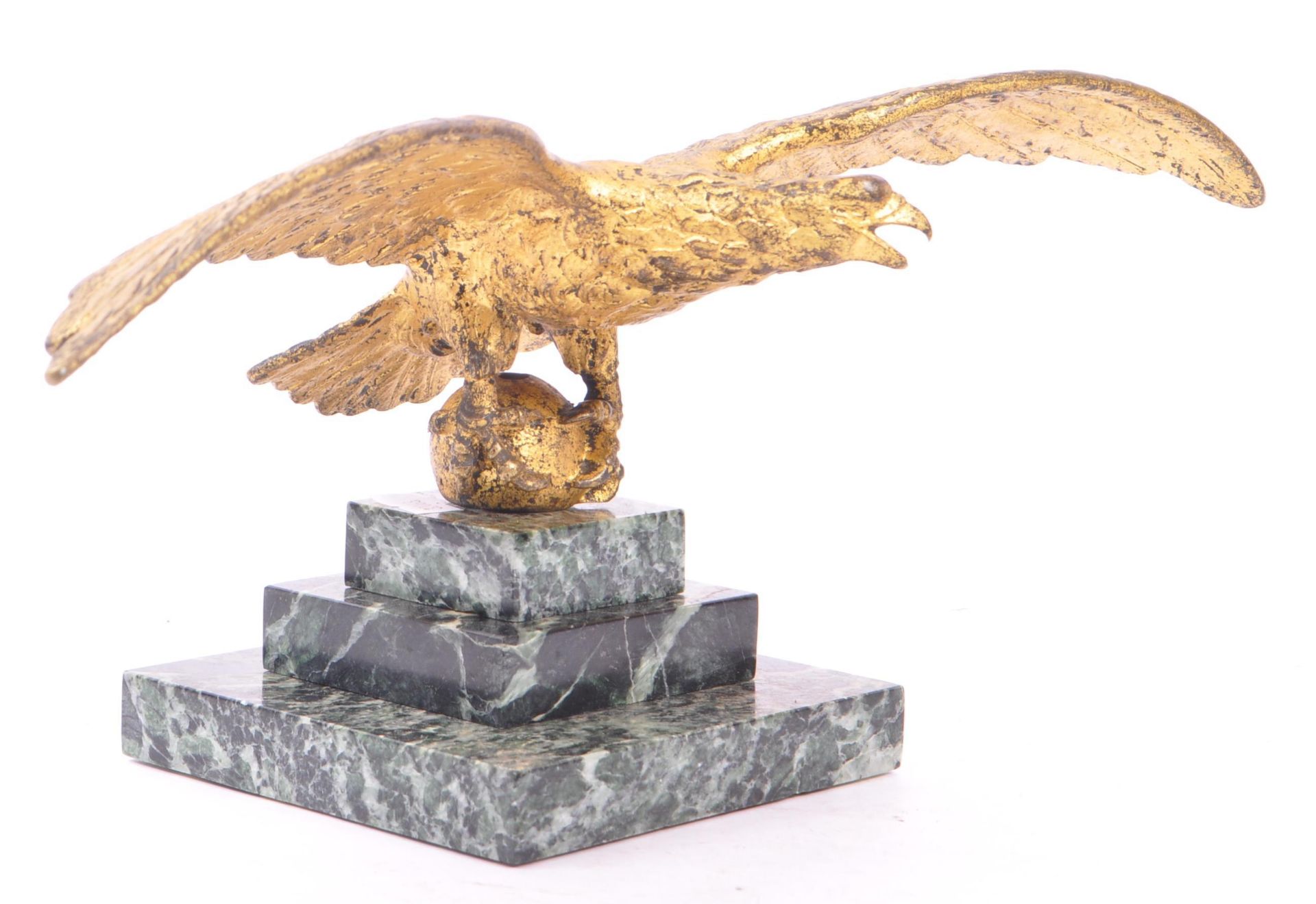 ORMOLU EAGLE FIGURINE ON THREE TIERED MARBLE BASE