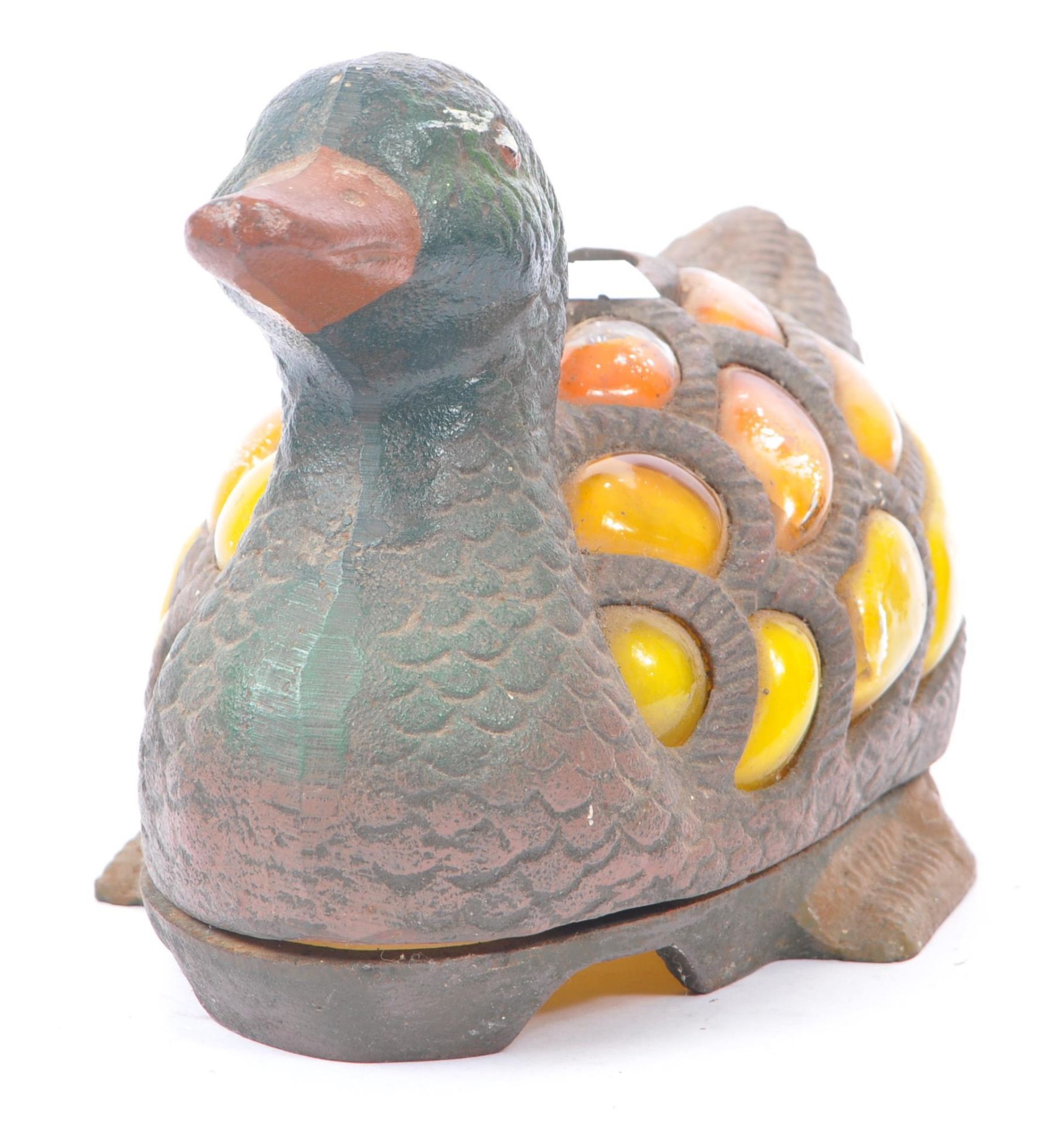 ART NOUVEAU MANNER BRONZE DUCK LAMP WITH INSET GLASS - Image 5 of 8