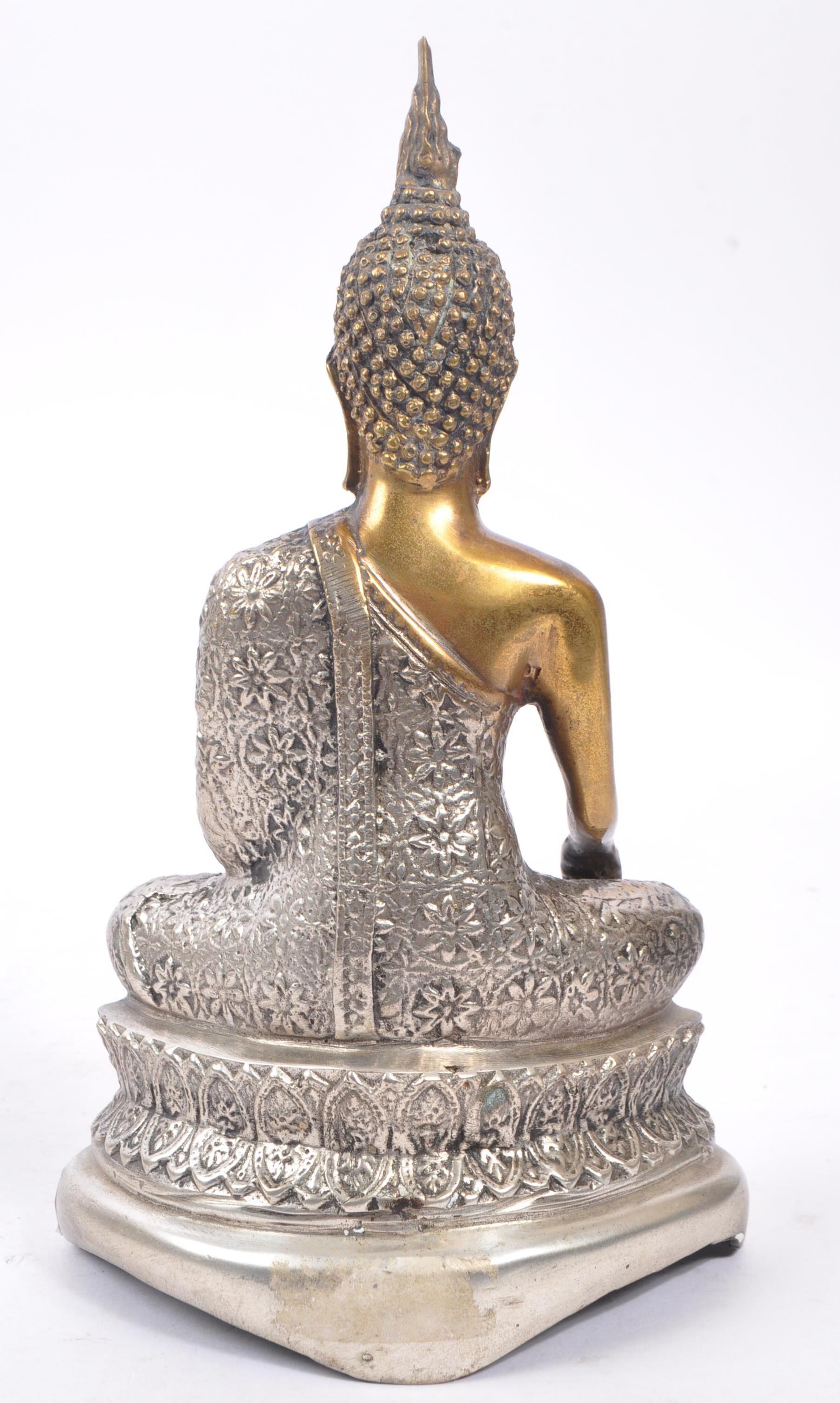 PAINTED GOLD AND SILVER BRONZE BUDDHA FIGURE - Image 3 of 7