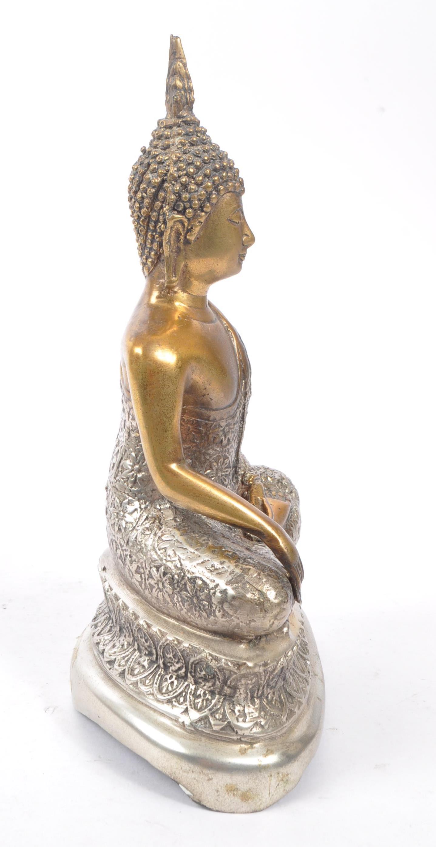PAINTED GOLD AND SILVER BRONZE BUDDHA FIGURE - Image 2 of 7