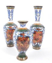 THREE 20TH CENTURY JAPANESE CLOISONNE ENAMEL VASES