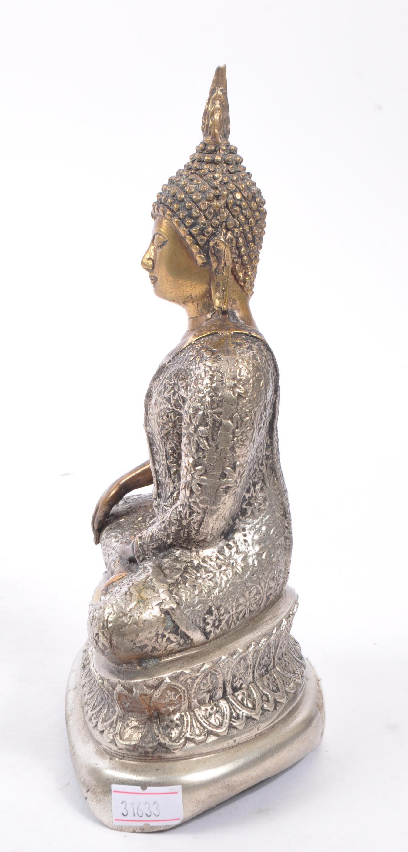 PAINTED GOLD AND SILVER BRONZE BUDDHA FIGURE - Image 4 of 7