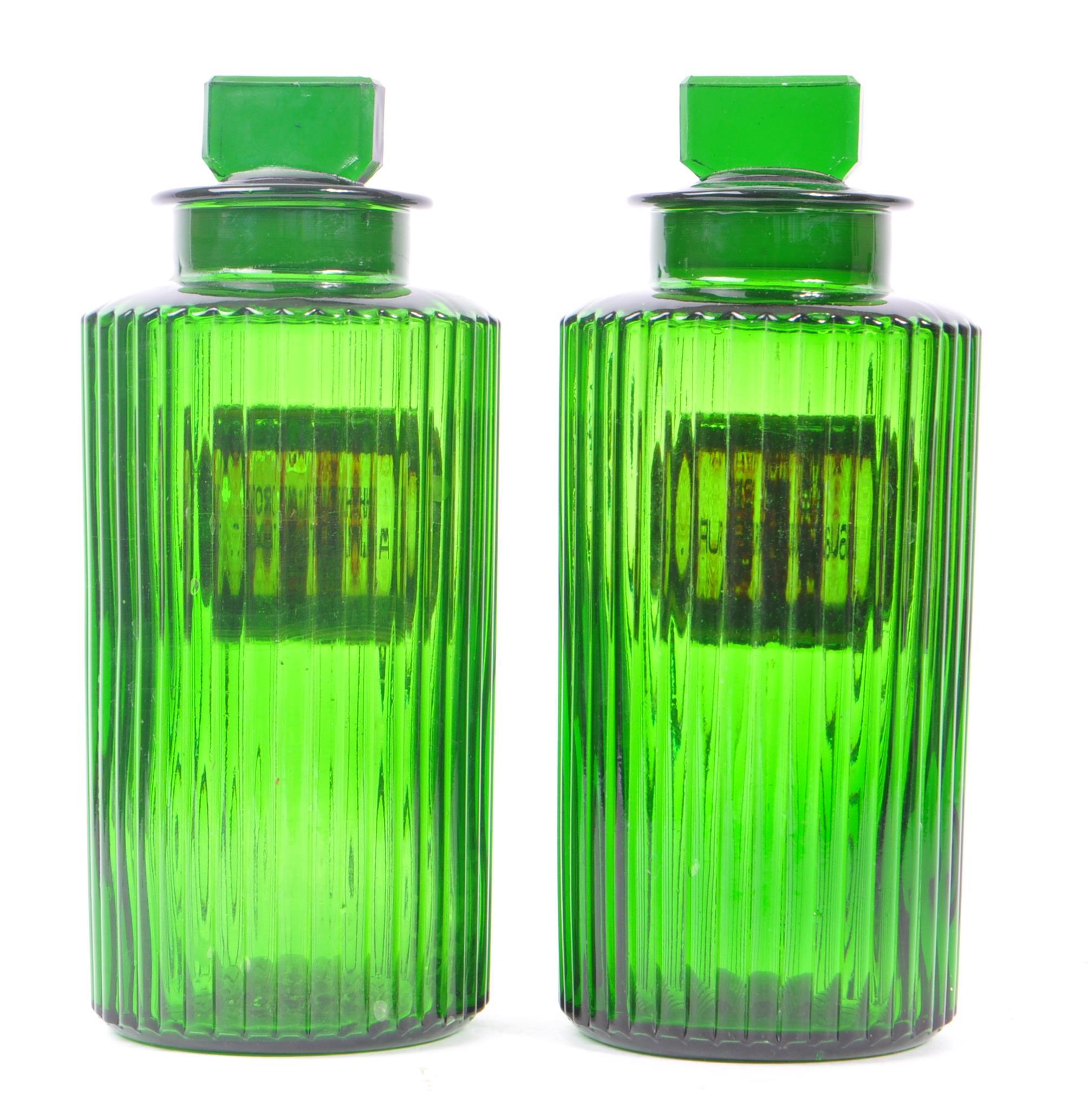 PAIR OF 20TH CENTURY GREEN GLASS APOTHECARY POISON BOTTLES - Image 3 of 5