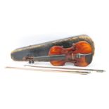 20TH CENTURY 4/4 VIOLIN WITH TWO BOWS AND CASE