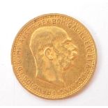 AUSTRIAN 1910 10 CORONA FRANZ JOSEPH 900 GOLD COIN