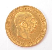 AUSTRIAN 1910 10 CORONA FRANZ JOSEPH 900 GOLD COIN