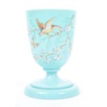 19TH CENTURY BLUE OPAQUE GLASS HAND PAINTED VASE
