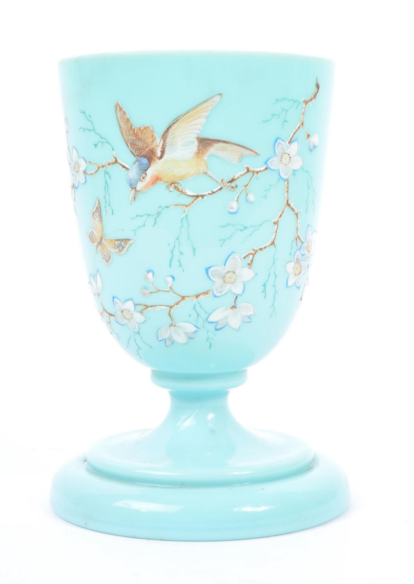 19TH CENTURY BLUE OPAQUE GLASS HAND PAINTED VASE