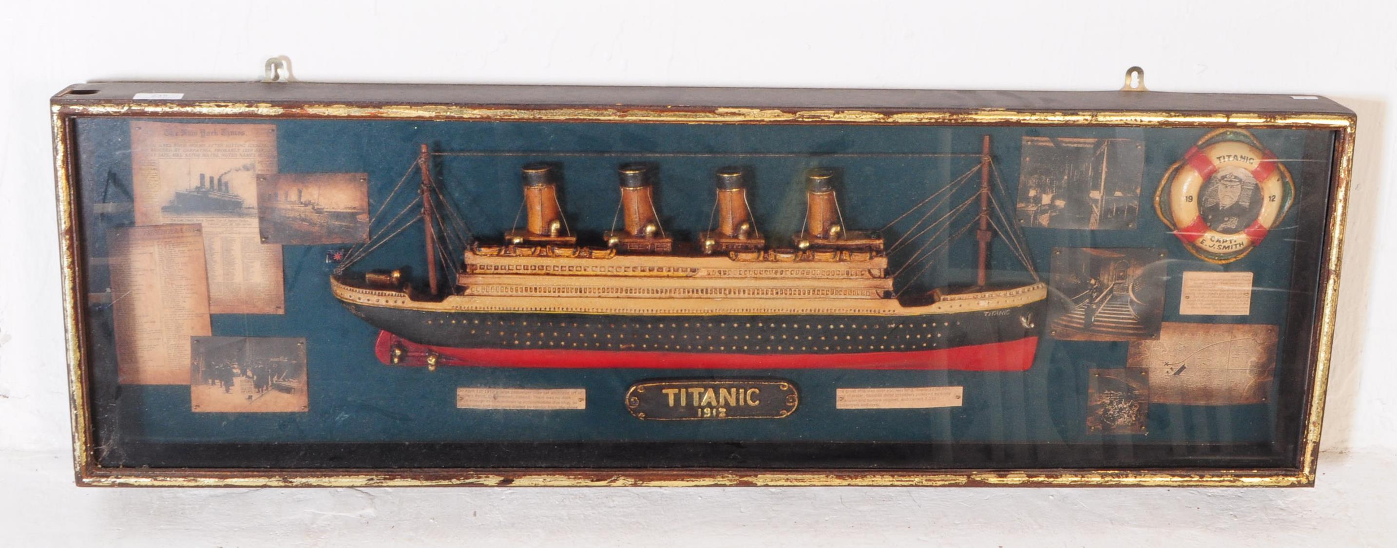 RMS TITANIC - VINTAGE 20TH CENTURY DISPLAY BOX OF TITANIC & INFO