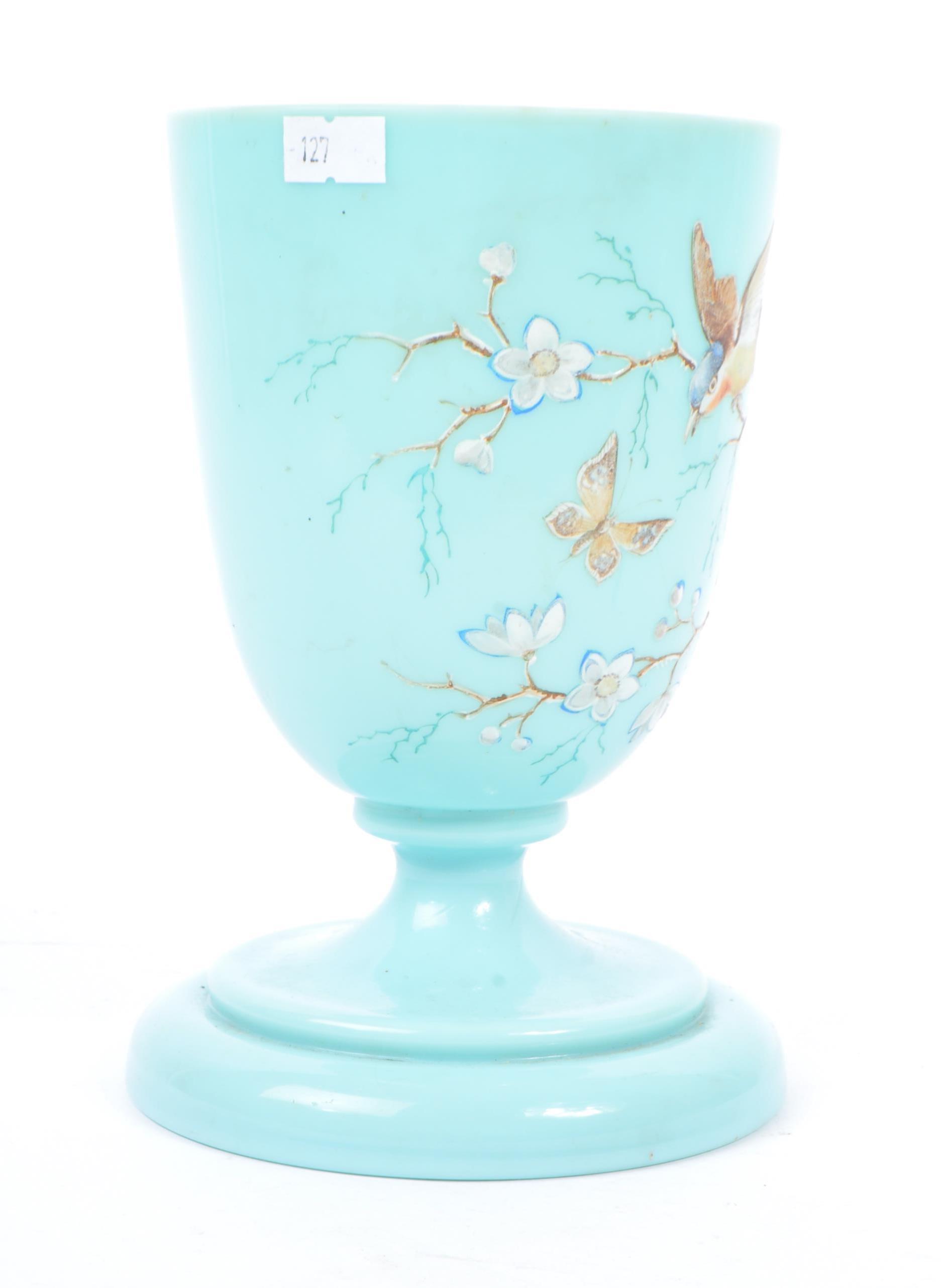 19TH CENTURY BLUE OPAQUE GLASS HAND PAINTED VASE - Image 2 of 7