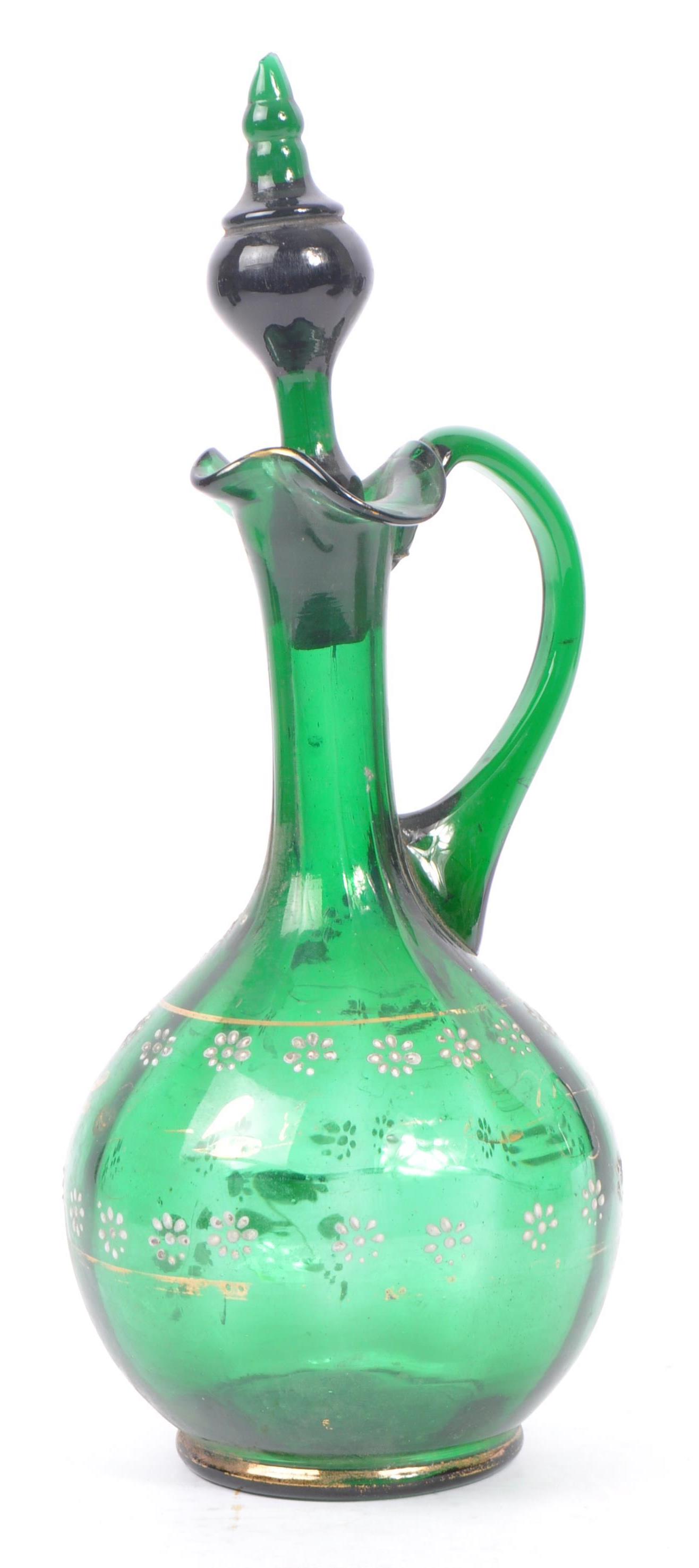 19TH CENTURY BOHEMIAN GREEN GLASS DECANTER W/ JUG - Image 4 of 8