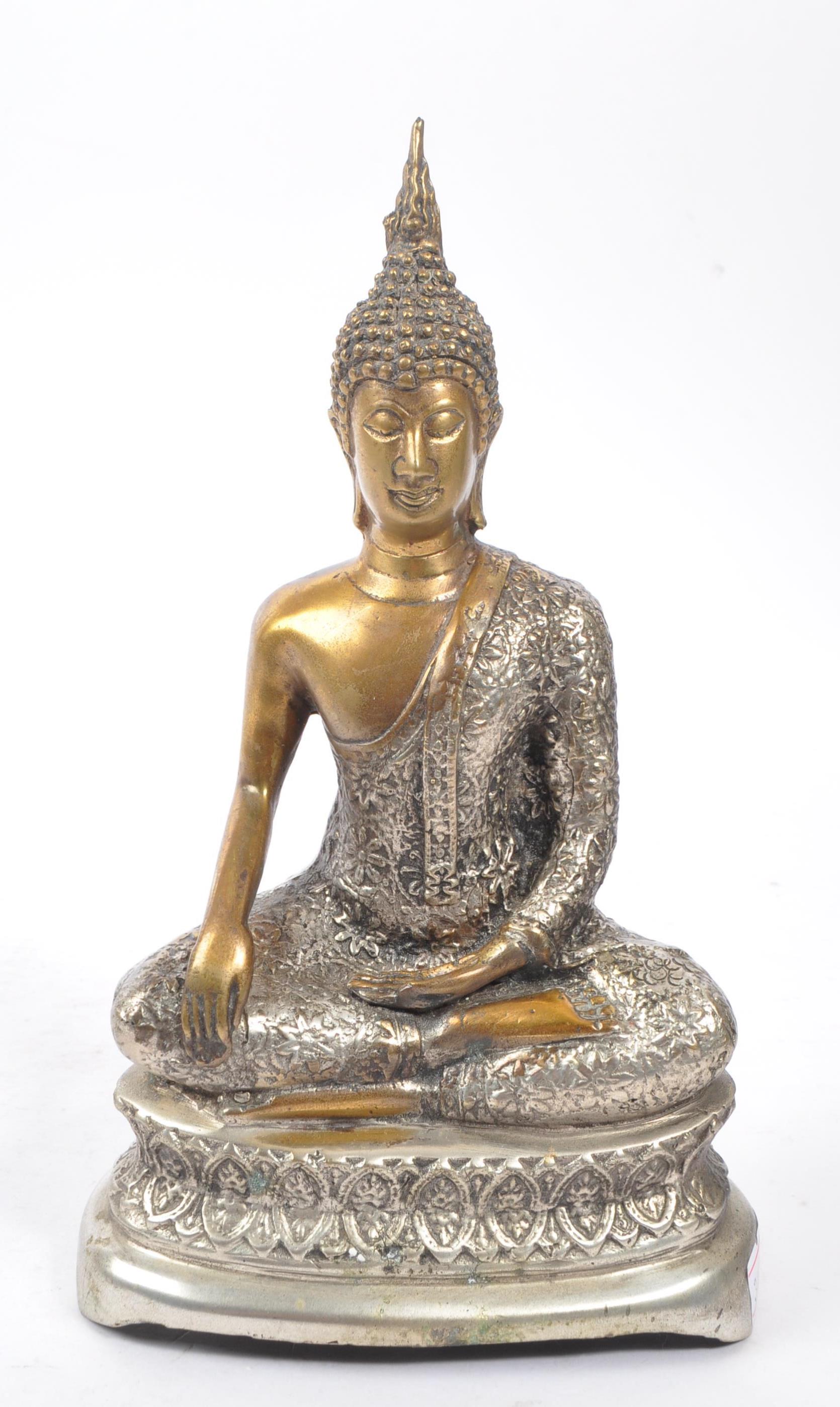PAINTED GOLD AND SILVER BRONZE BUDDHA FIGURE