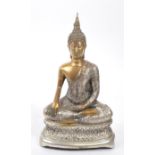 PAINTED GOLD AND SILVER BRONZE BUDDHA FIGURE