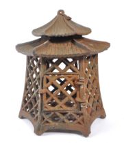 19TH CENTURY CAST IRON PAGODA CANDLE HOLDER / LANTERN