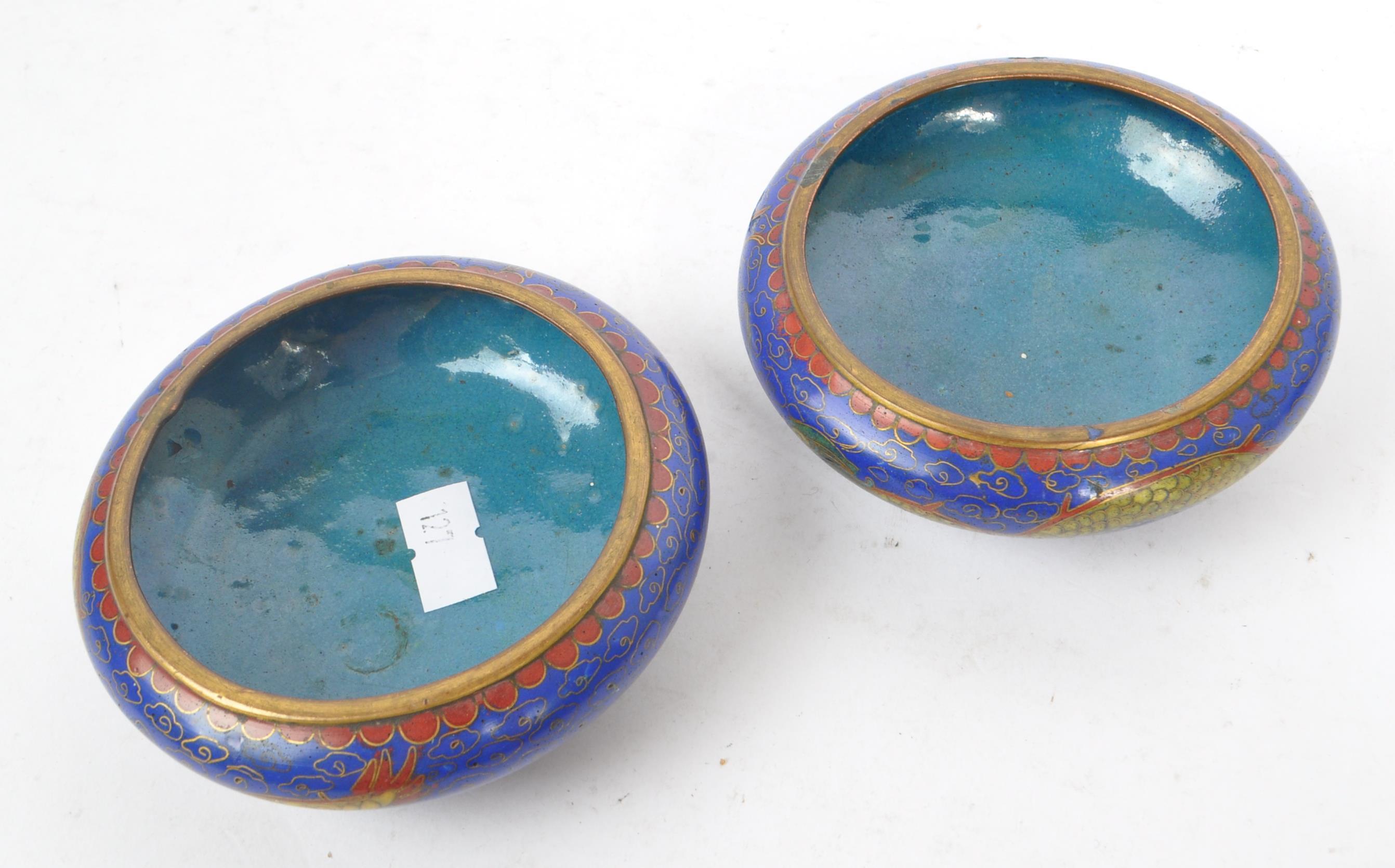 TWO 1920S CHINESE ENAMEL CLOISONNE DISHES - Image 3 of 4