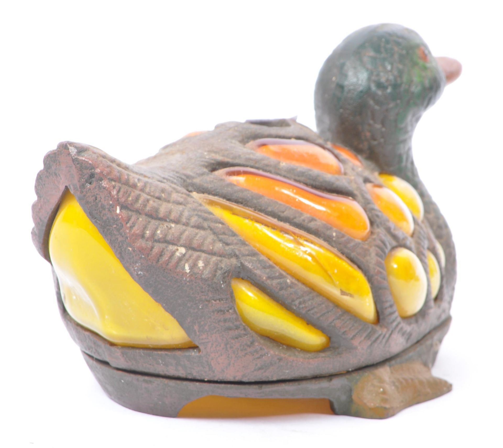 ART NOUVEAU MANNER BRONZE DUCK LAMP WITH INSET GLASS - Image 3 of 8