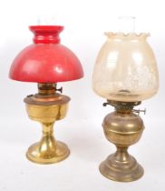 TWO VINTAGE 20TH CENTURY BRASS TABLE OIL LAMPS