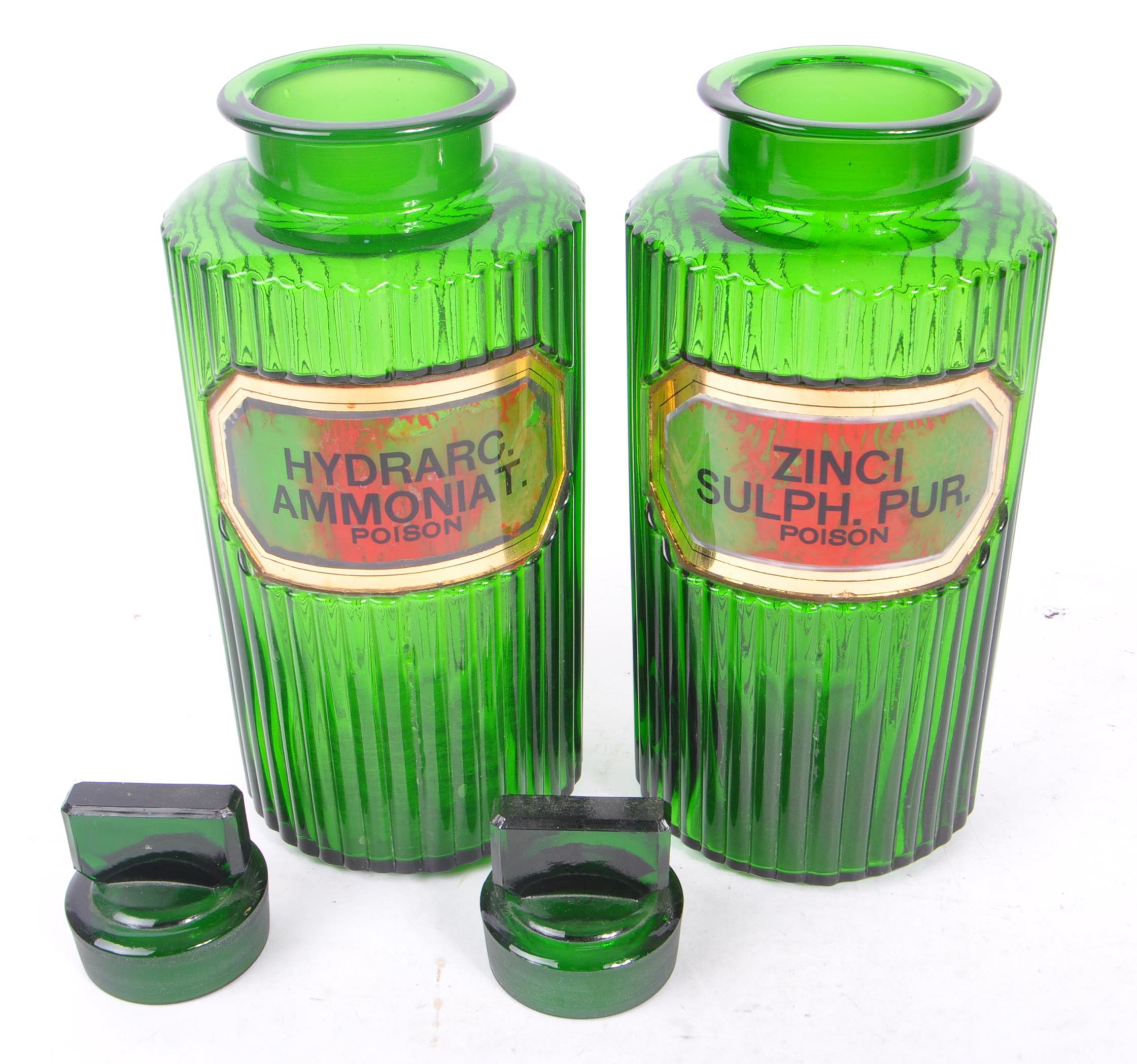 PAIR OF 20TH CENTURY GREEN GLASS APOTHECARY POISON BOTTLES - Image 5 of 5