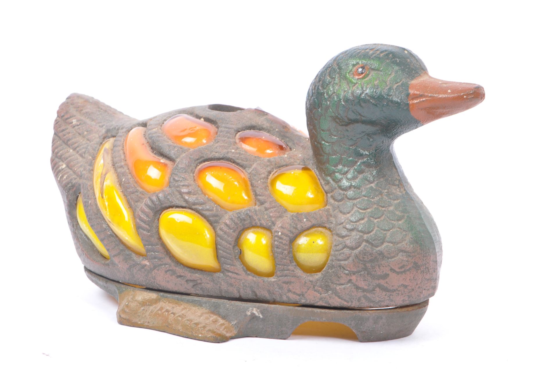 ART NOUVEAU MANNER BRONZE DUCK LAMP WITH INSET GLASS - Image 2 of 8