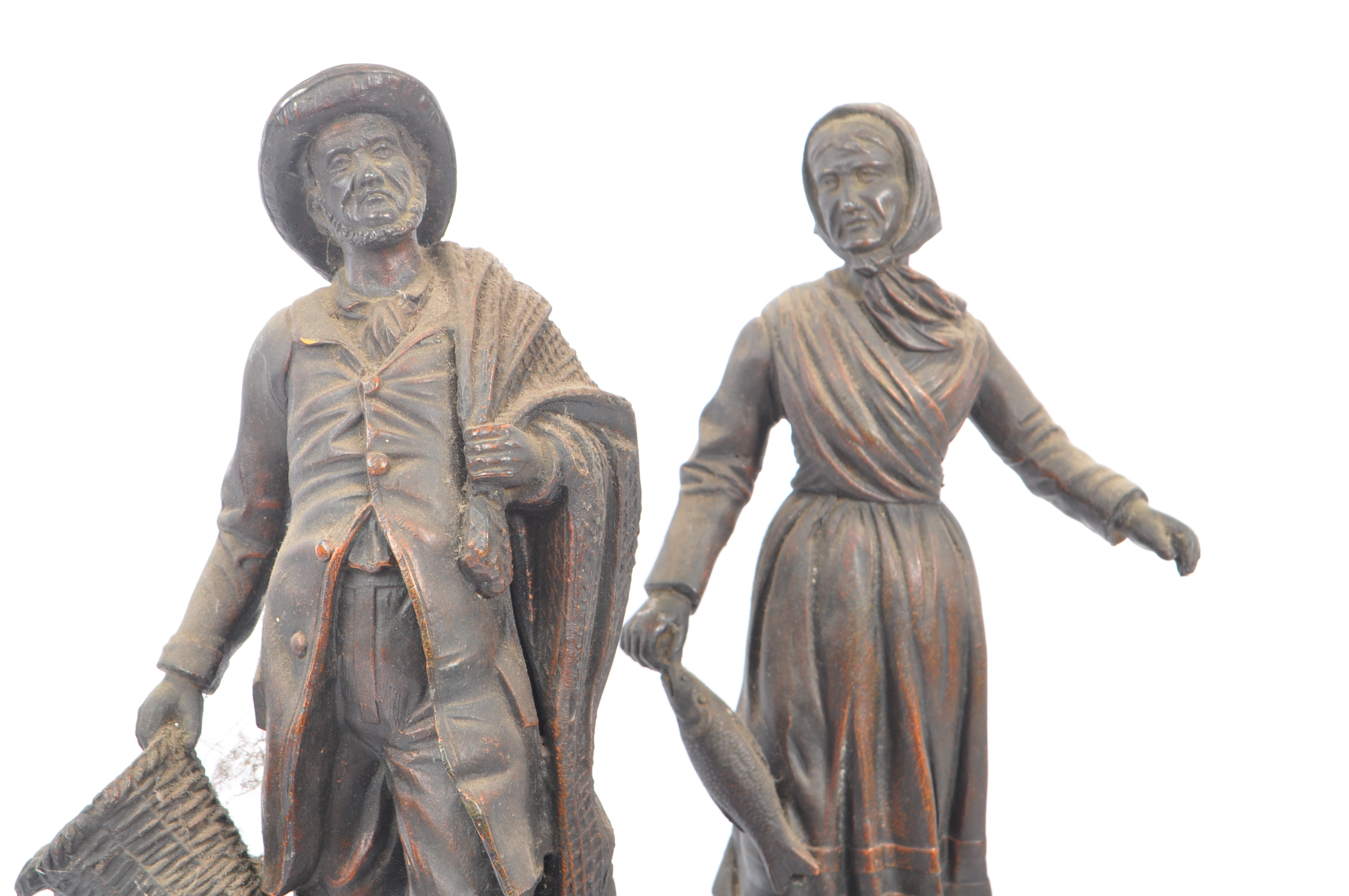 TWO 19TH CENTURY SPELTER FIGURES OF FISHING COUPLE - Image 6 of 7