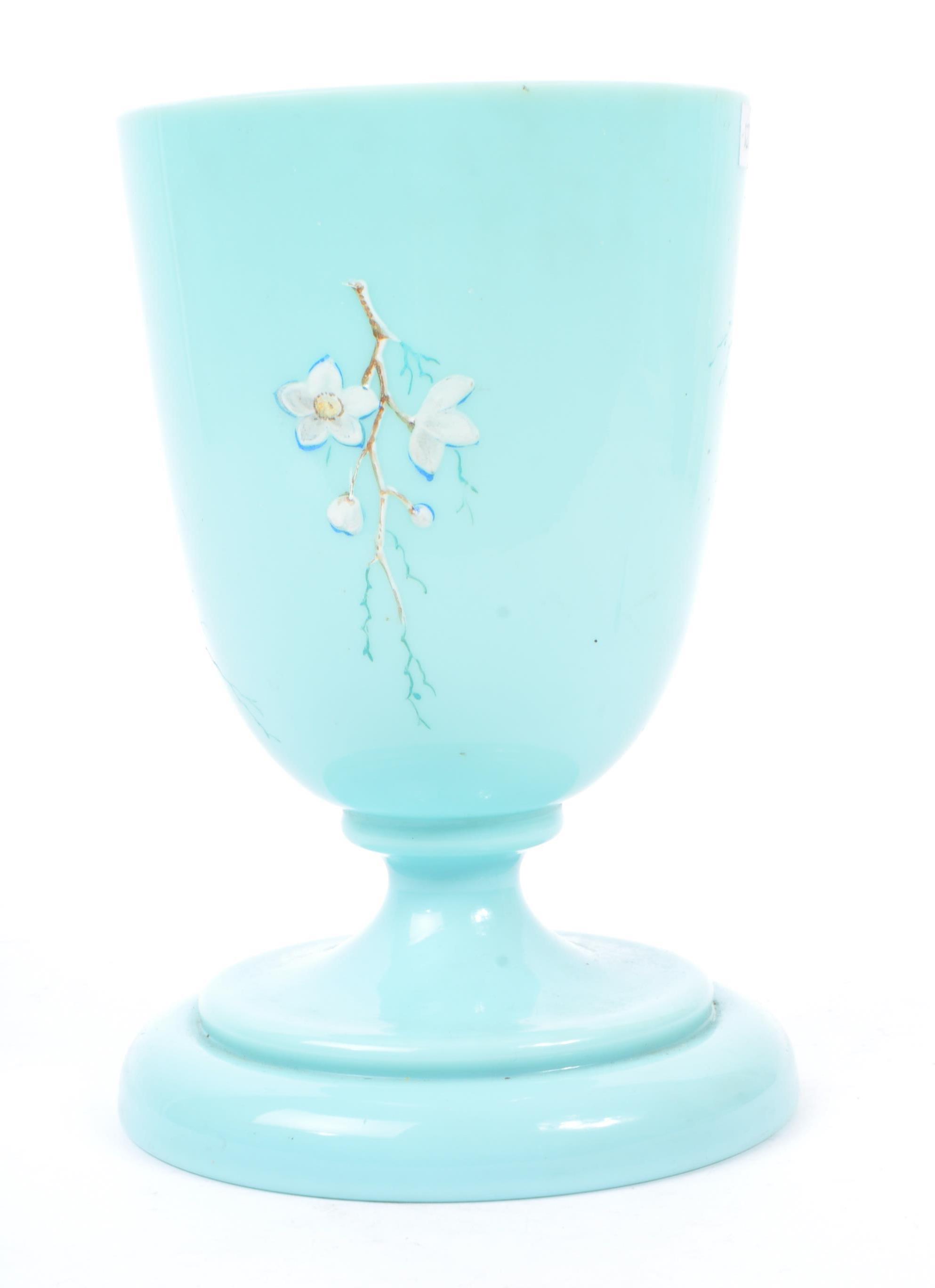 19TH CENTURY BLUE OPAQUE GLASS HAND PAINTED VASE - Image 3 of 7