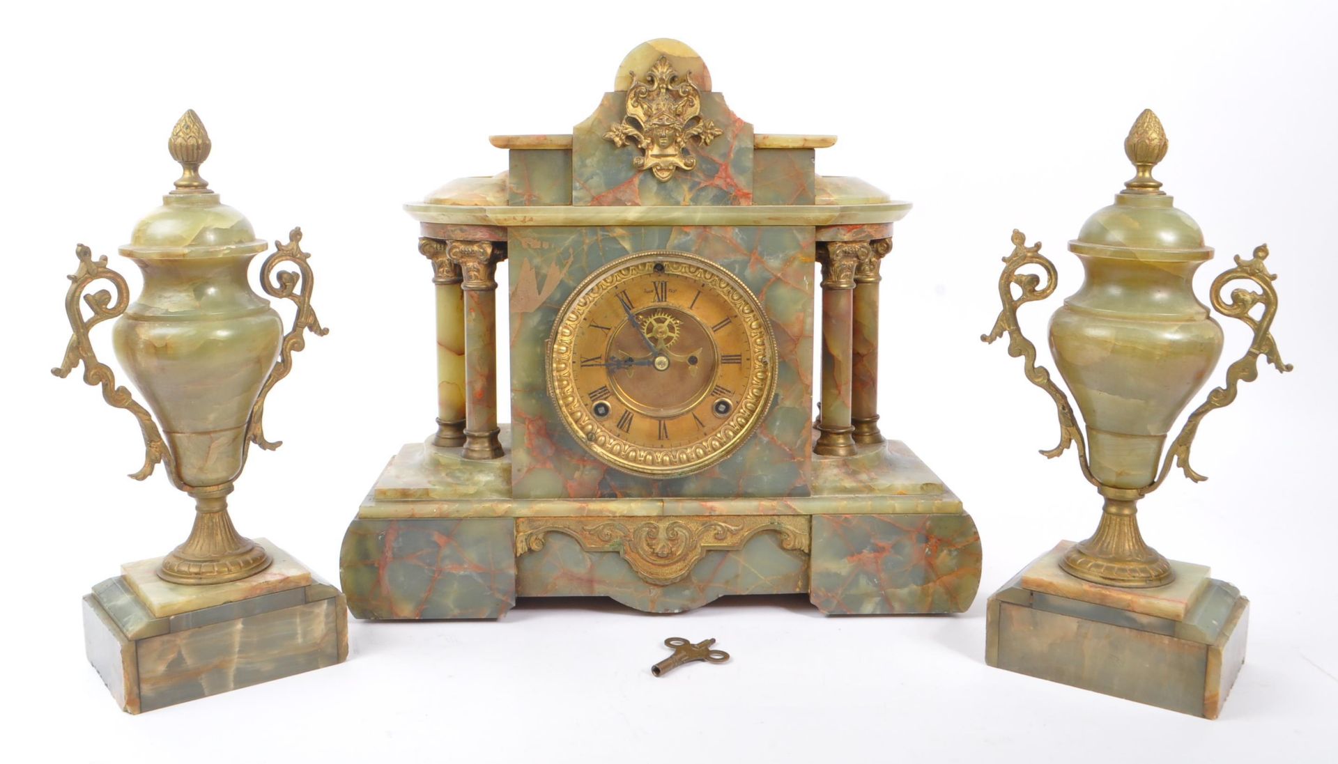19TH CENTURY MARBLE ONYX MANTLE CLOCK GARNITURE