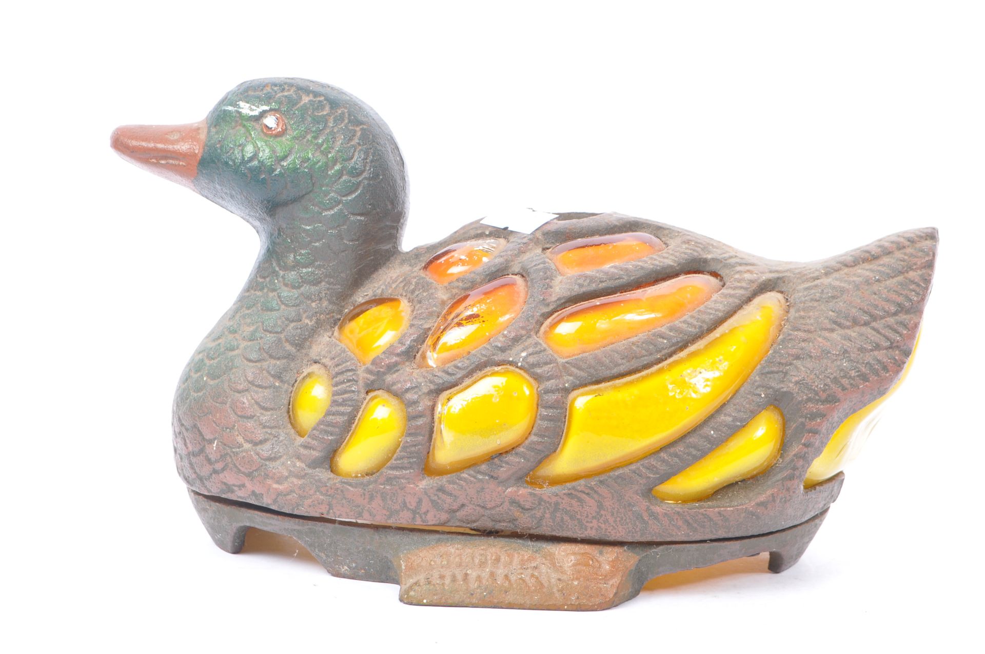 ART NOUVEAU MANNER BRONZE DUCK LAMP WITH INSET GLASS - Image 4 of 8