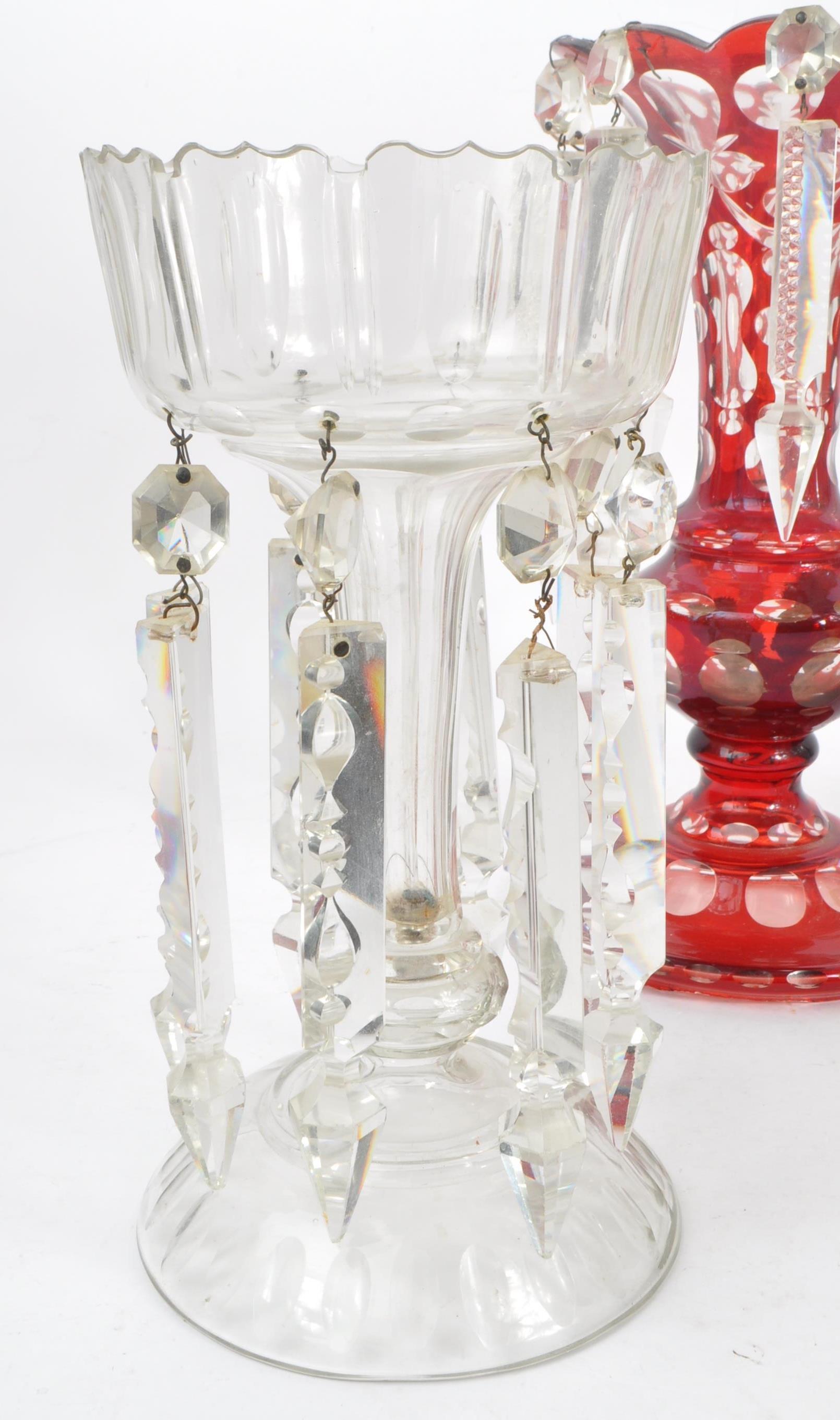 COLLECTION OF FOUR BOHEMIAN CUT GLASS LUSTRE VASES - Image 3 of 10