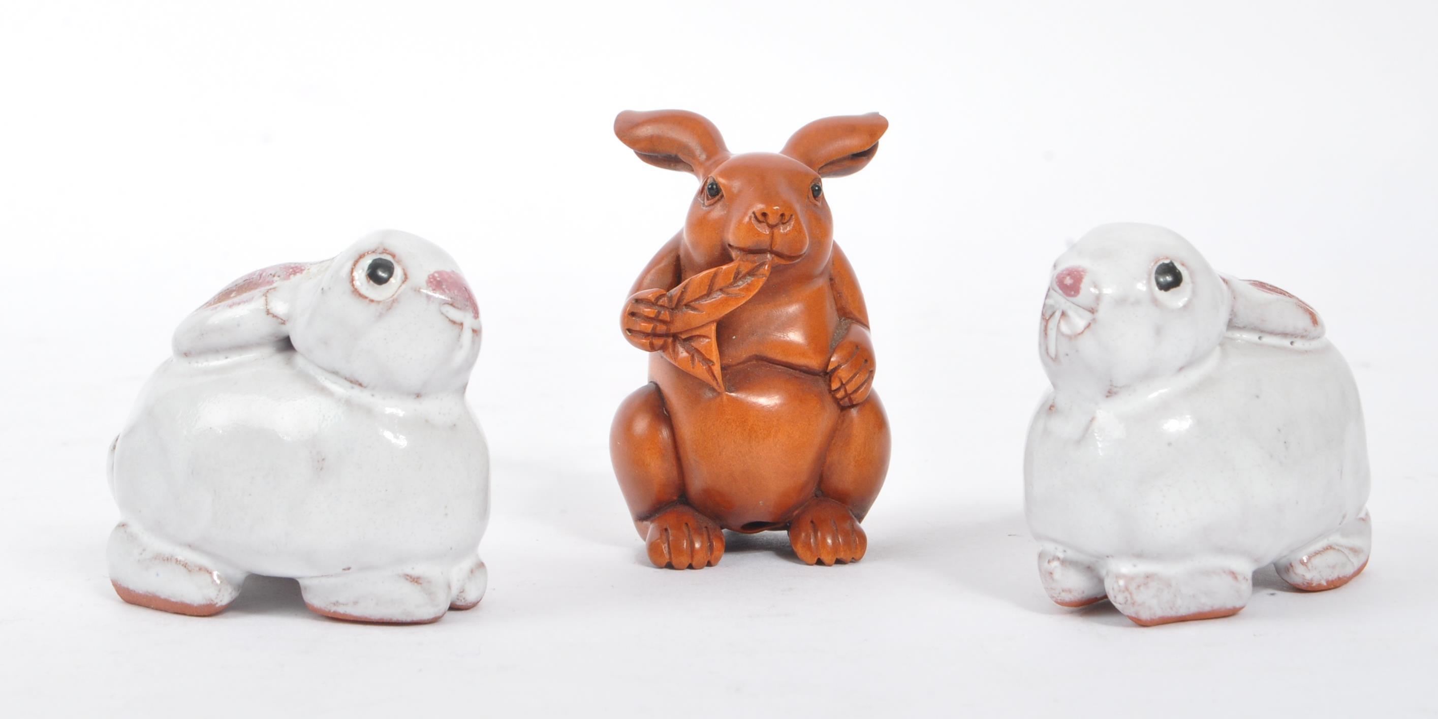 VINTAGE 20TH CENTURY JAPANESE NETSUKE RABBIT FIGURES