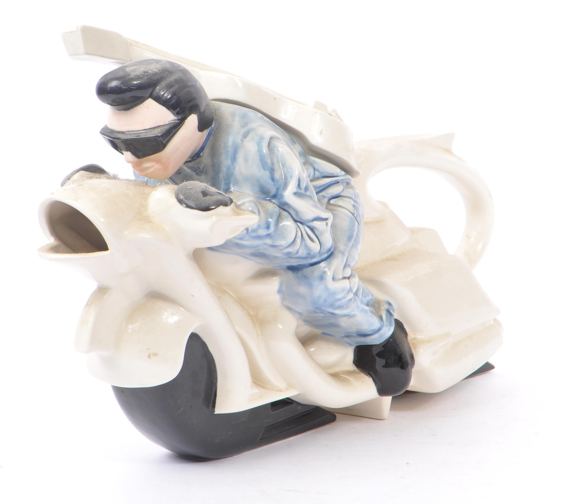 SILVER CRANE ROCKER ON A MOTORBIKE CERAMIC TEAPOT - Image 4 of 7