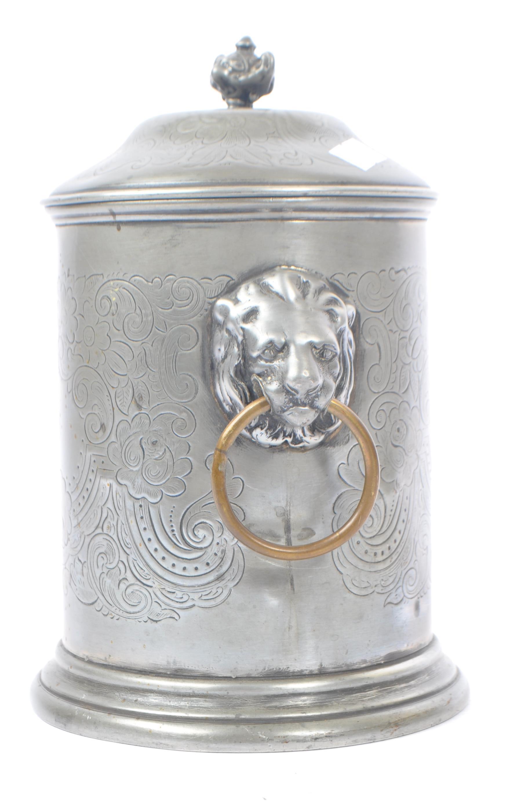 ANGLO-INDIAN PEWTER LIDDED TEA CADDY WITH LION HEAD HANDLES - Image 2 of 7