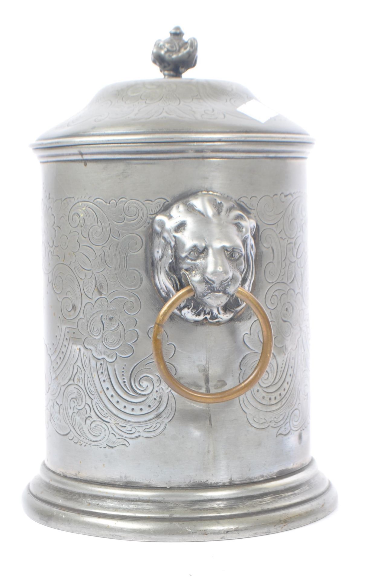 ANGLO-INDIAN PEWTER LIDDED TEA CADDY WITH LION HEAD HANDLES - Bild 2 aus 7