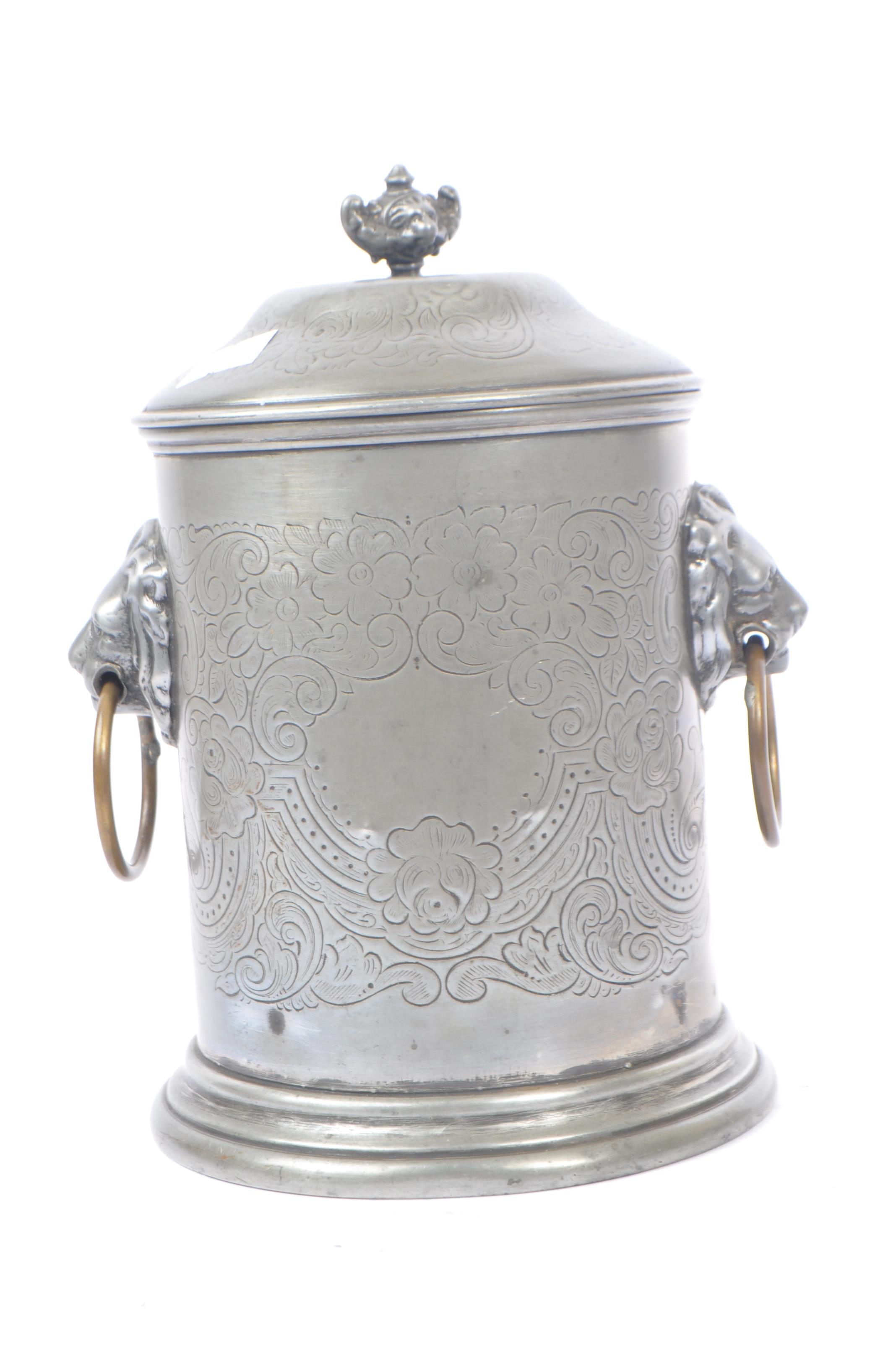 ANGLO-INDIAN PEWTER LIDDED TEA CADDY WITH LION HEAD HANDLES - Image 3 of 7