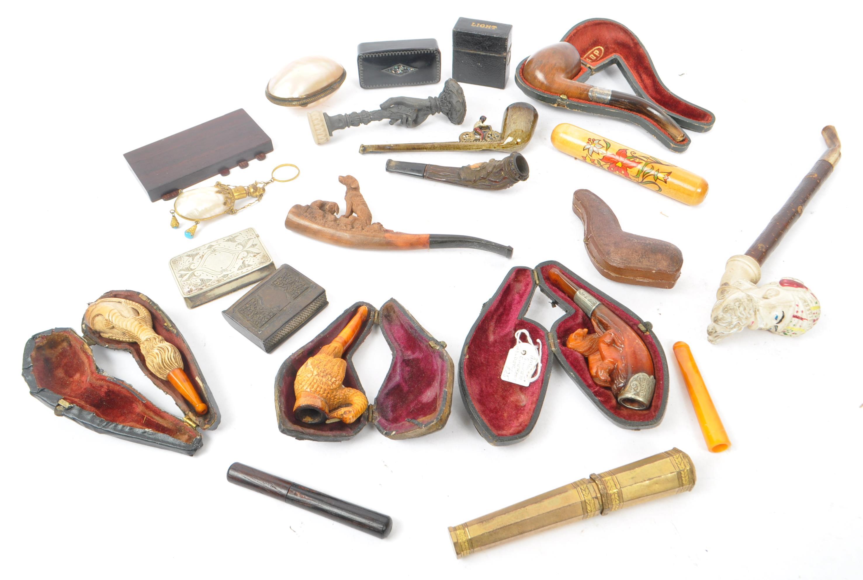 COLLECTION OF 19TH CENTURY SMOKING PIPES W OTHER ITEMS