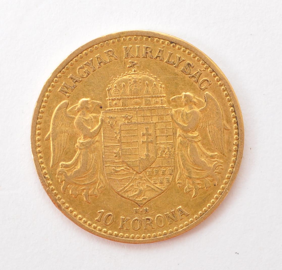 19TH CENTURY HUNGARIAN JOSEPH I 1892 900 10 KORONA GOLD COIN - Image 2 of 2