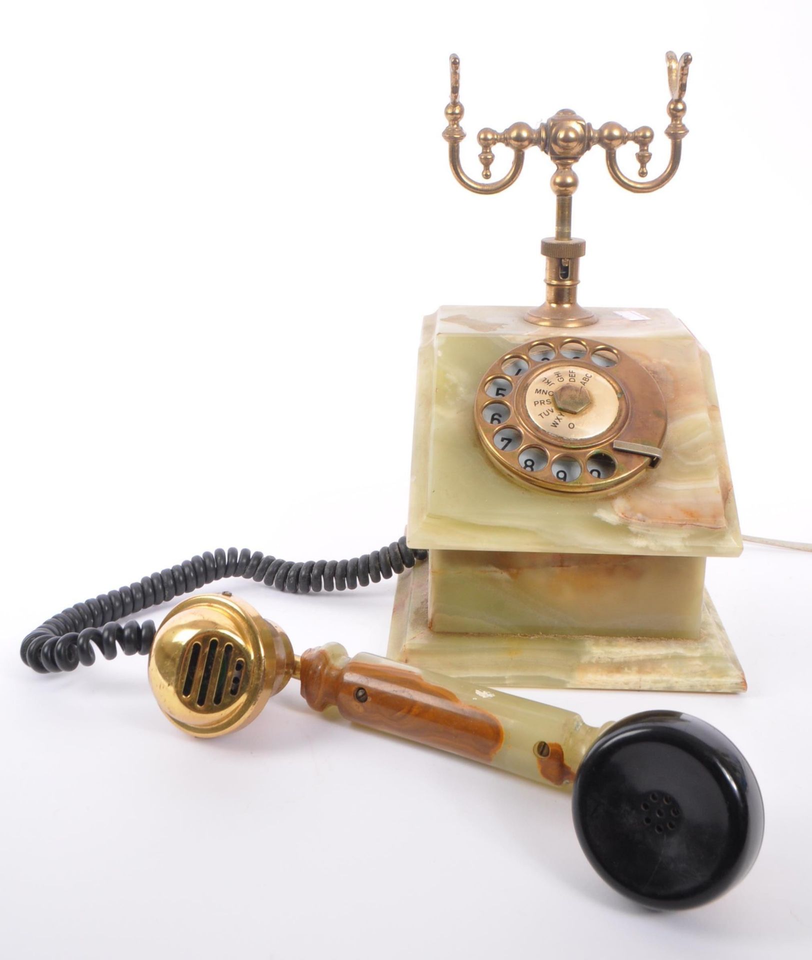 VINTAGE CIRCA. 1930S ONYX AND BRASS ROTARY DIAL TELEPHONE - Bild 5 aus 6