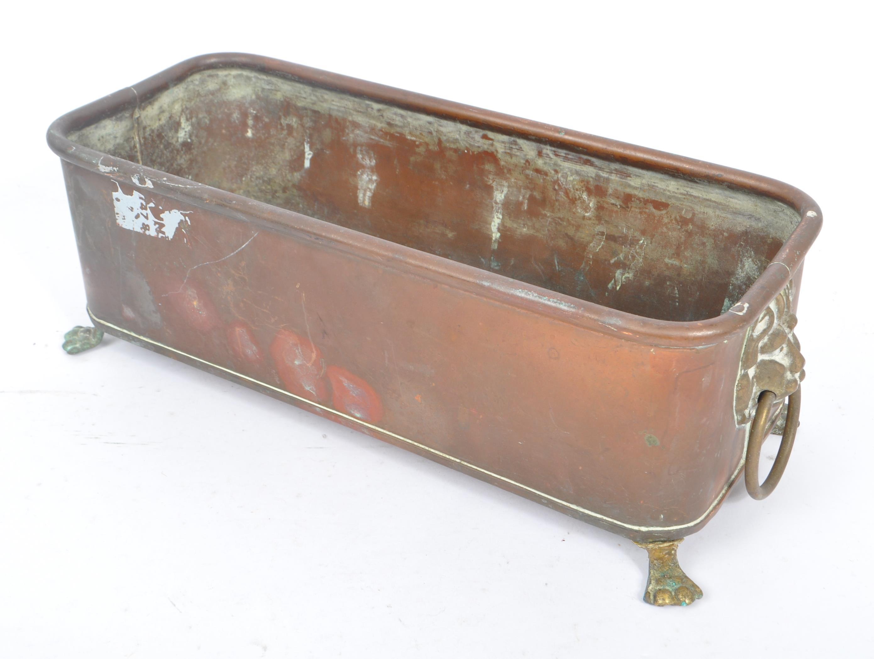19TH CENTURY COPPER TROUGH / PLANTER WITH LION HEAD HANDLES - Image 5 of 6
