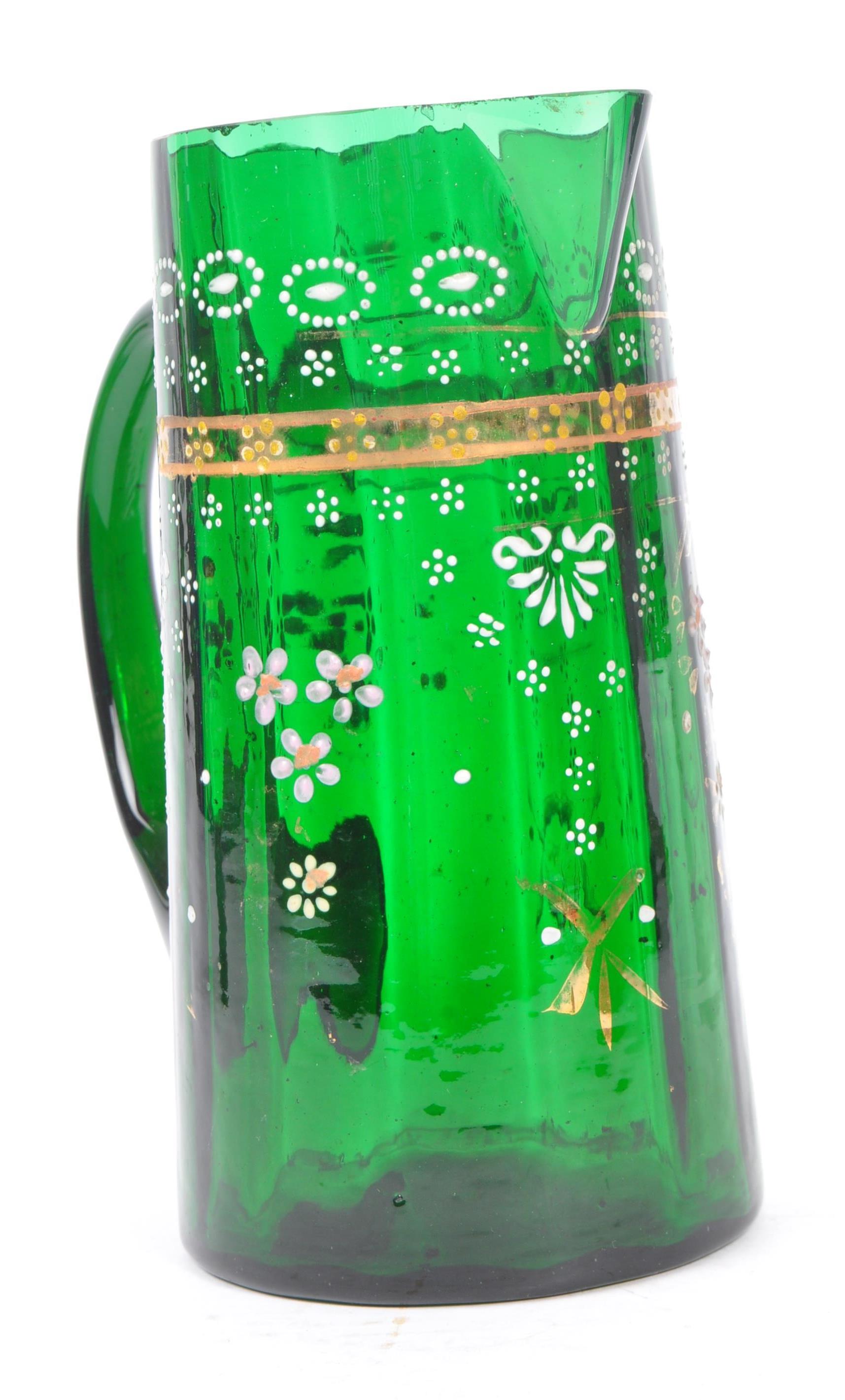 19TH CENTURY BOHEMIAN GREEN GLASS DECANTER W/ JUG - Image 3 of 8