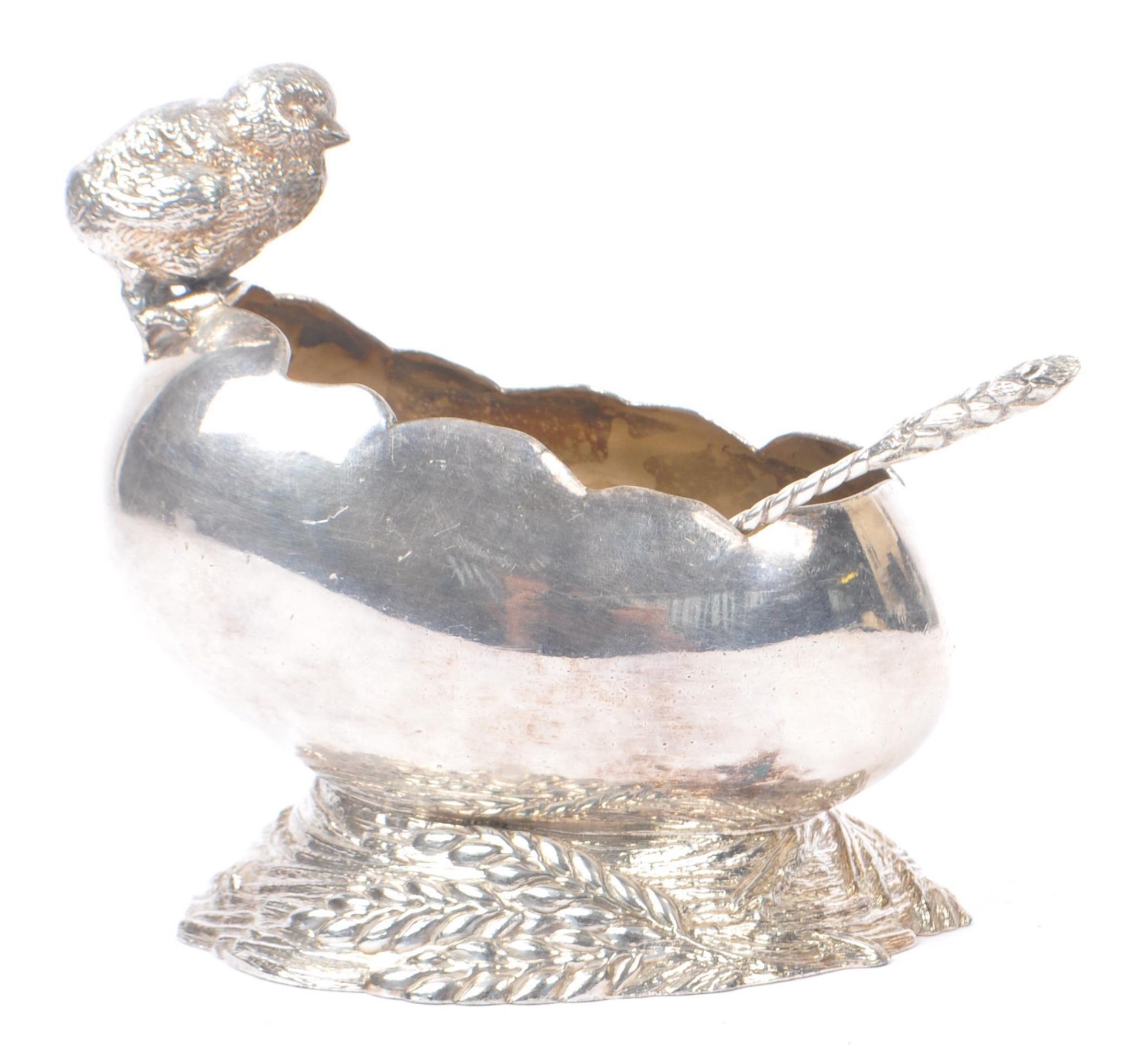 ART DECO SILVER PLATE CHICK AND EGG SALT CELLAR