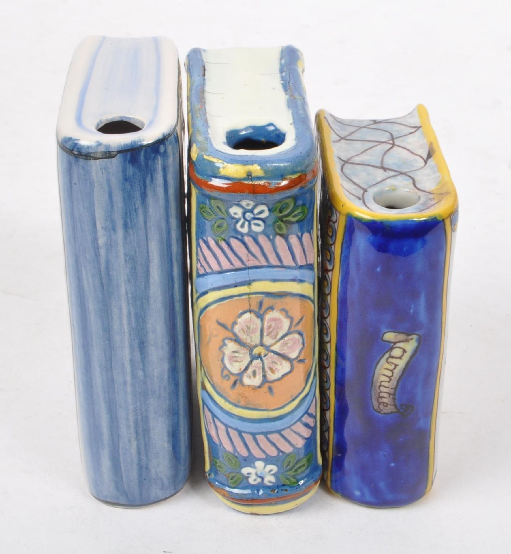 THREE CERAMIC HAND PAINTED BOTTLES IN THE FORM OF BOOKS - Image 4 of 6