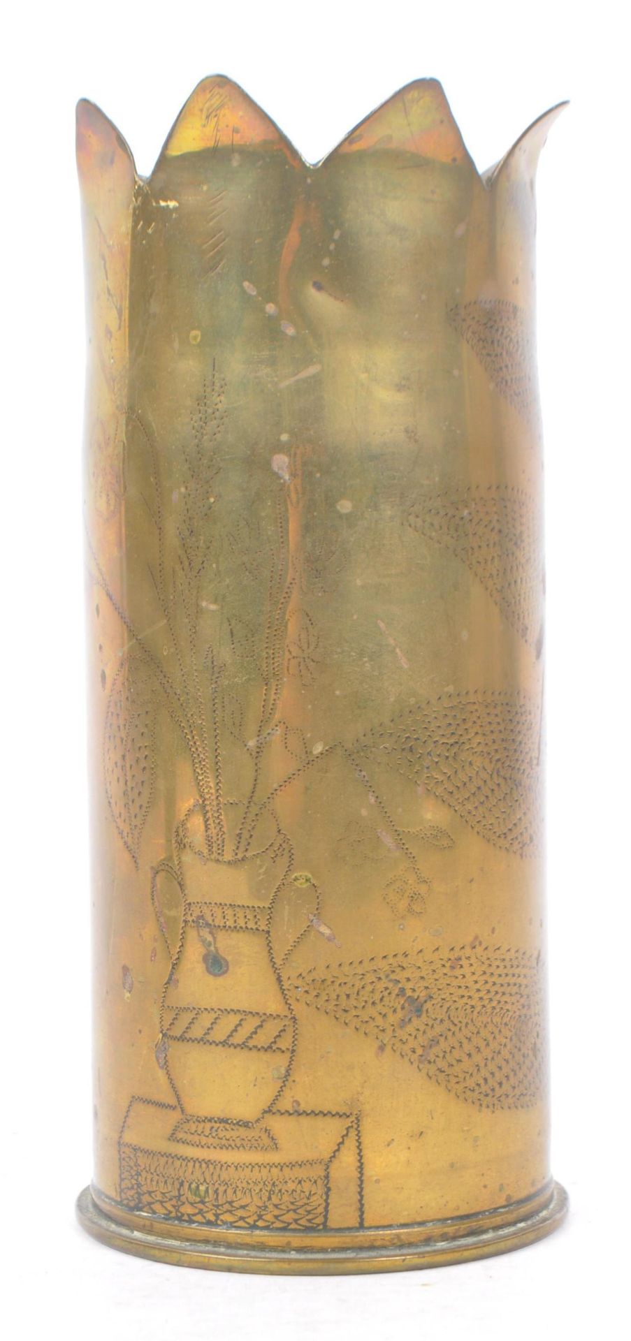 WWI BRASS TRENCH ART SHELL VASE WITH COPPER VASE - Image 2 of 6
