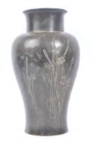 LARGE JAPANESE BRONZE VASE WITH ENGRAVED DAFFODIL DESIGN