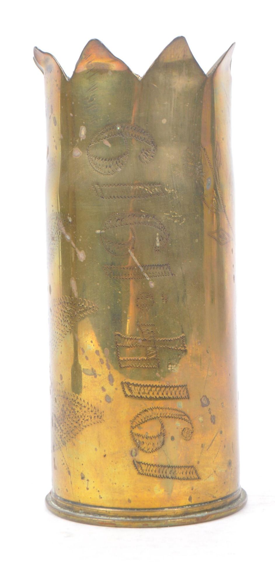 WWI BRASS TRENCH ART SHELL VASE WITH COPPER VASE - Image 4 of 6