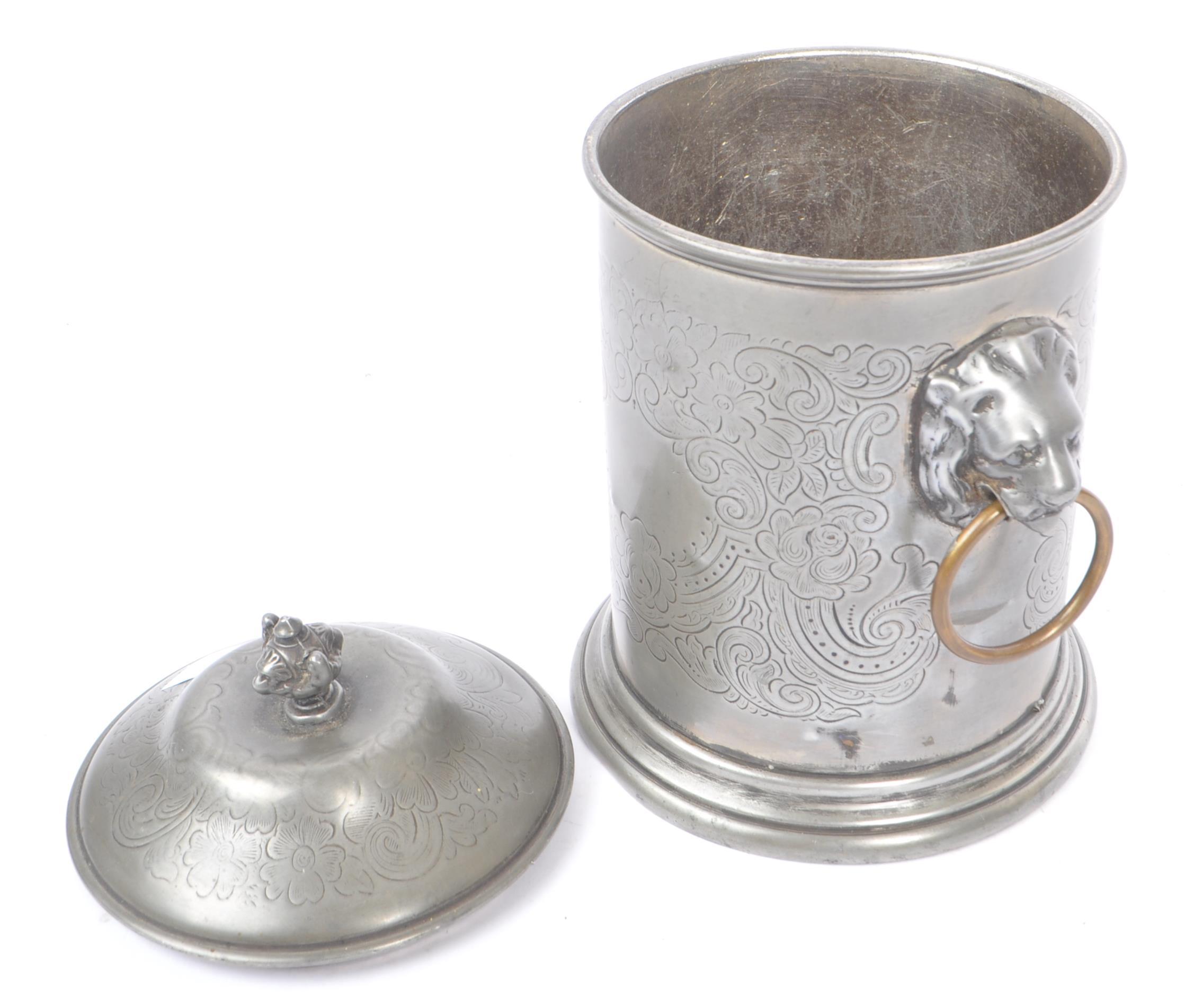ANGLO-INDIAN PEWTER LIDDED TEA CADDY WITH LION HEAD HANDLES - Image 6 of 7