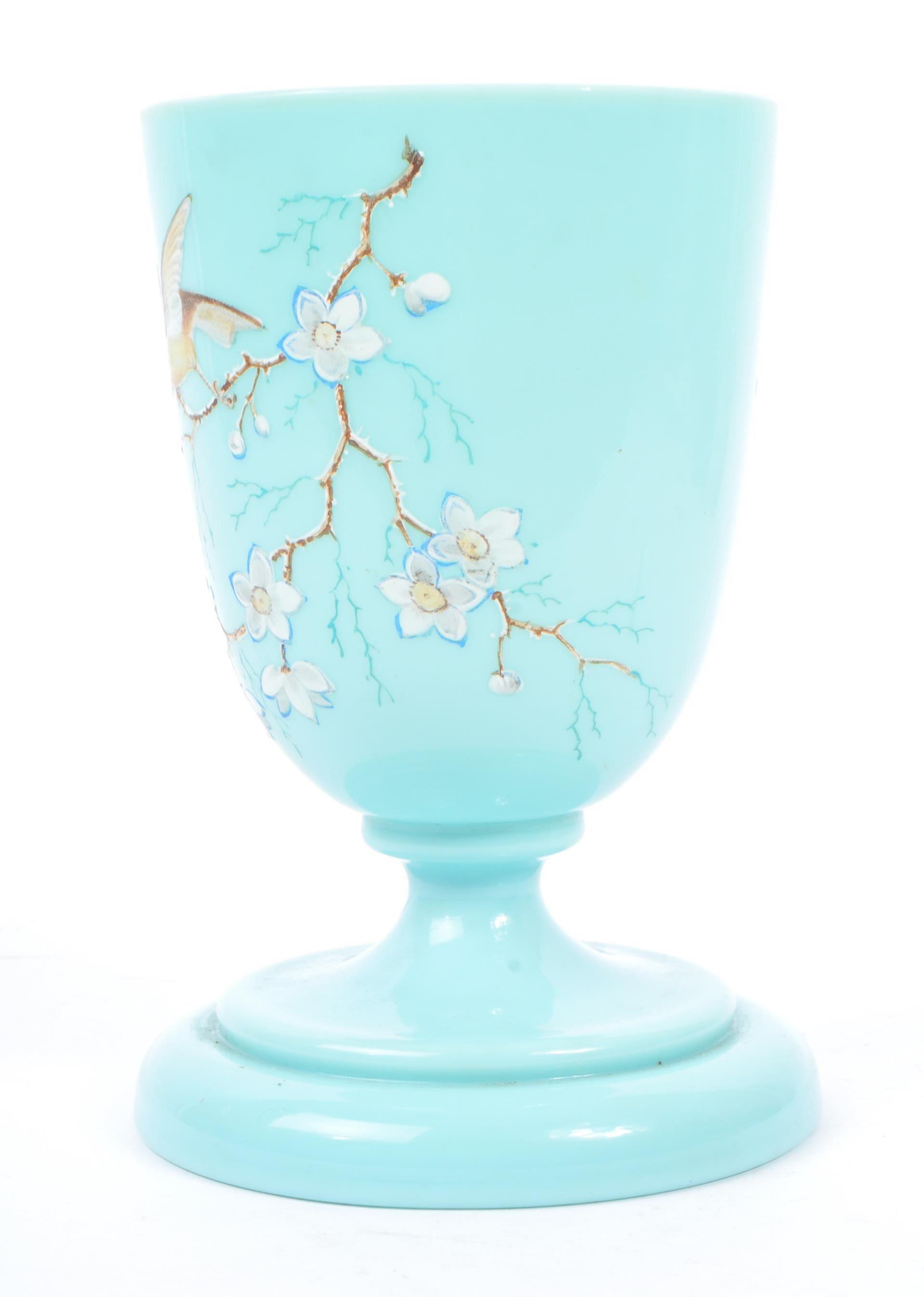 19TH CENTURY BLUE OPAQUE GLASS HAND PAINTED VASE - Image 4 of 7