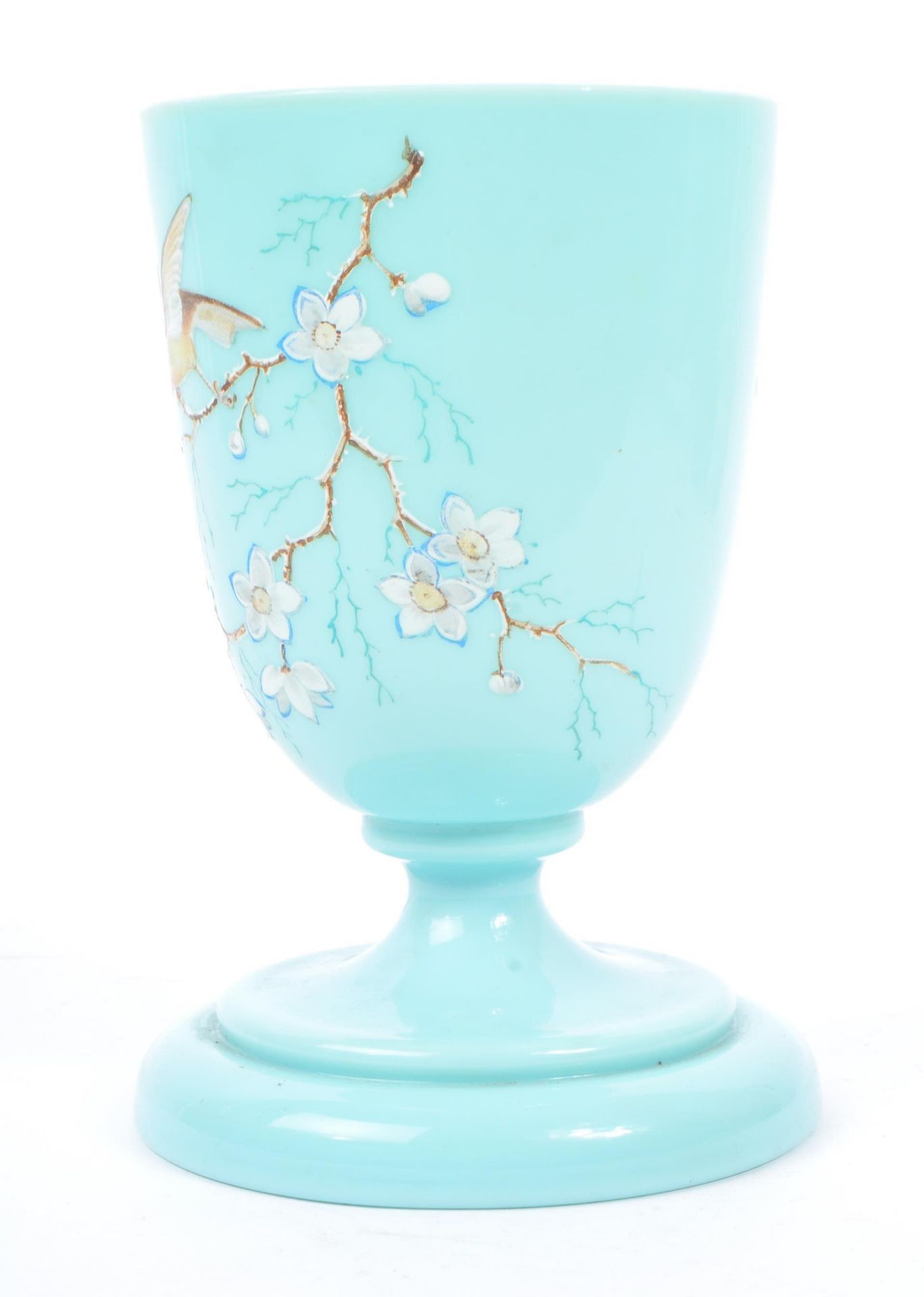 19TH CENTURY BLUE OPAQUE GLASS HAND PAINTED VASE - Bild 4 aus 7